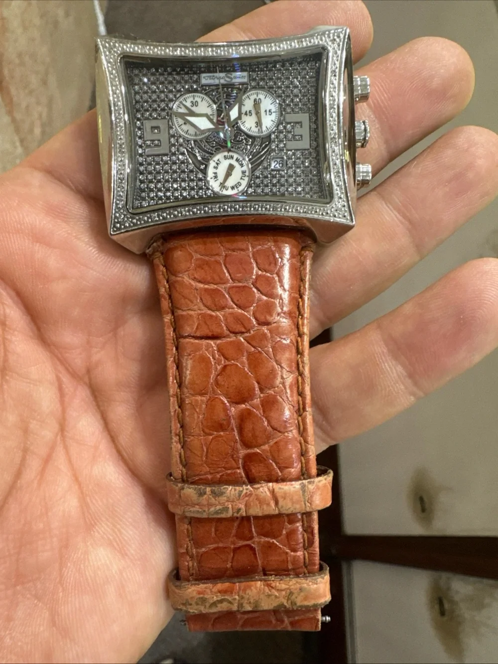 Techno Swiss Diamond Watch Men’s Square Stainless Steel Brown Band Parts Repair